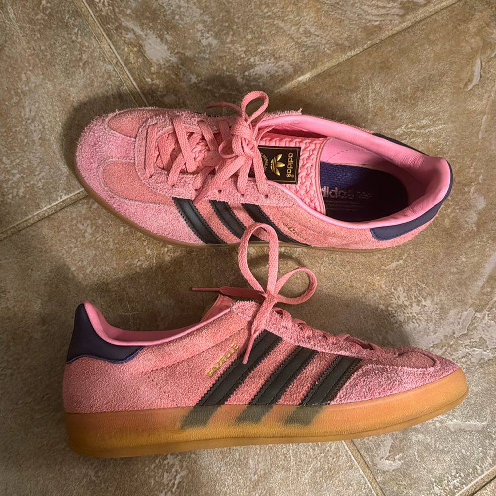 Pink and navy adidas gazelle 7